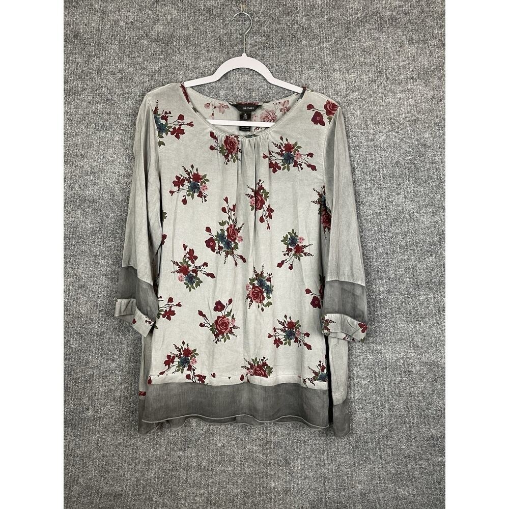 Ali Miles Top Women's Medium Floral Rose Embroidered Back Button Boho‎ Rayon